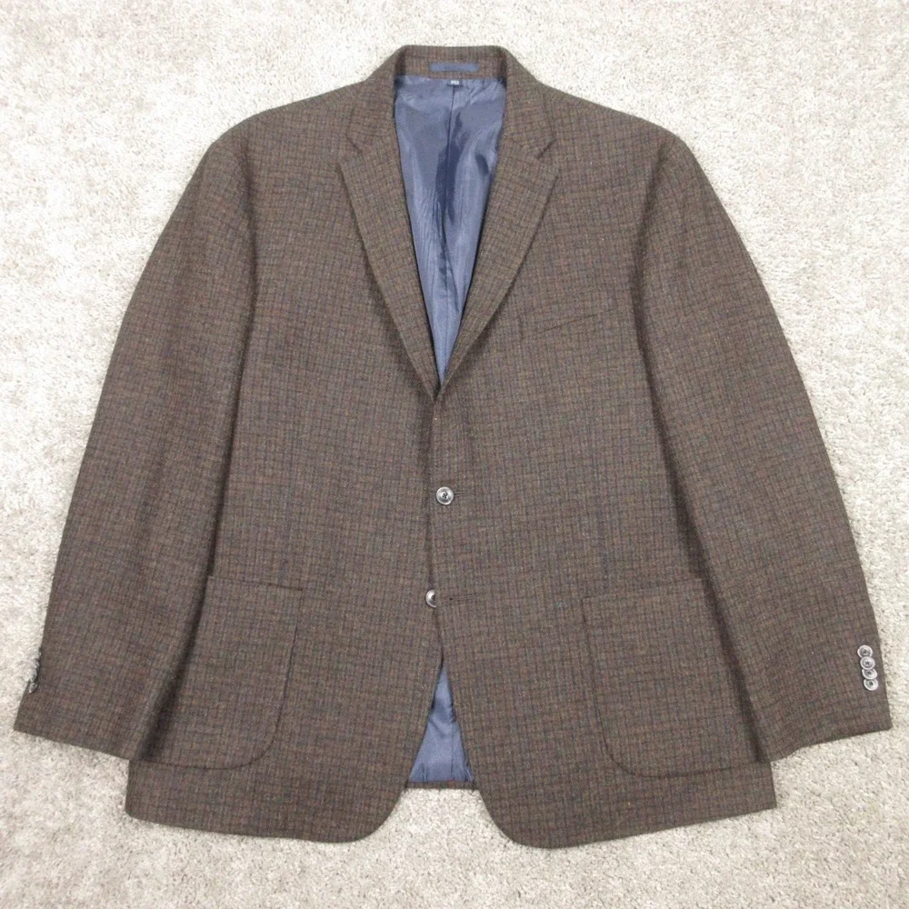 Jos A Bank Jacket Mens 46‎ R Brown Plaid Wool Blazer Tailored Fit Signature EUC